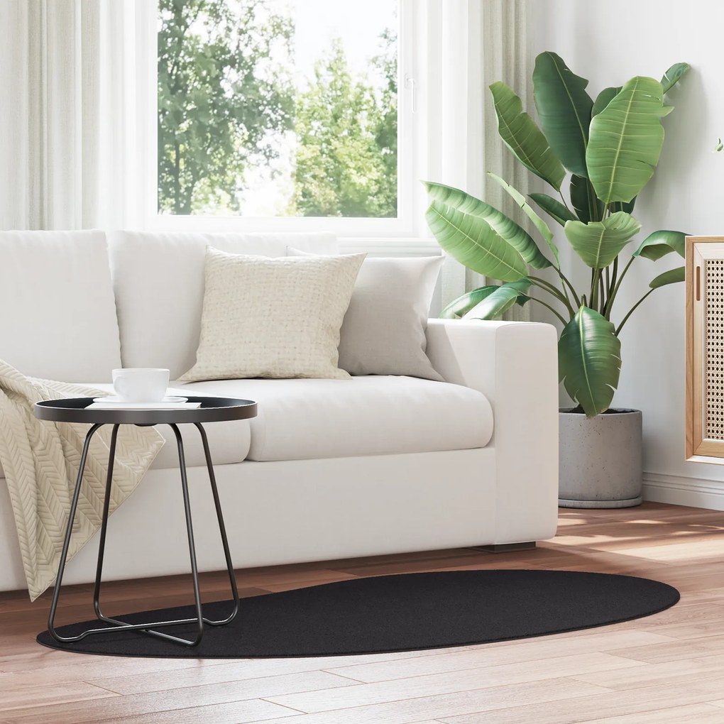 vidaXL Tapete de área Preto 80x150 cm Poliéster Antiderrapante