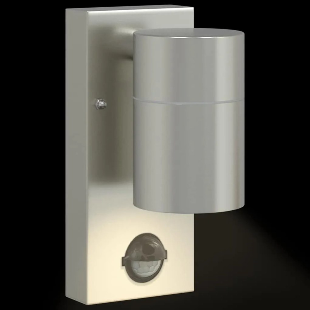 Luz de Parede Exterior com Sensor Prata Aço Inoxidável IP44