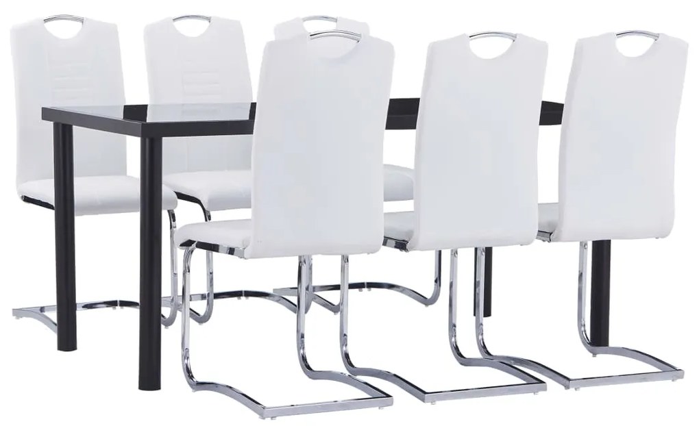 vidaXL 7 pcs conjunto de jantar couro artificial branco