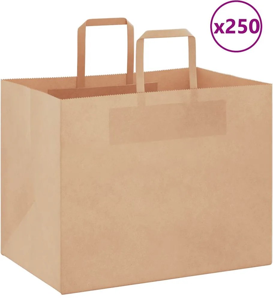 vidaXL Sacos de papel 250 unid com alças castanho 32x22x24 cm
