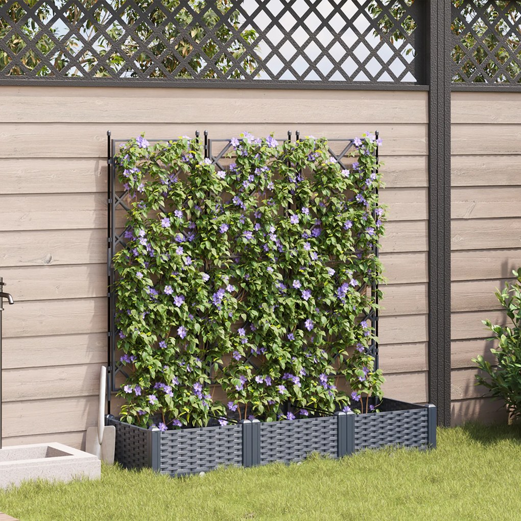 vidaXL Jardineira com Treliça 3 pcs Cinzeto 120 x 40 x 125.5 cm PP