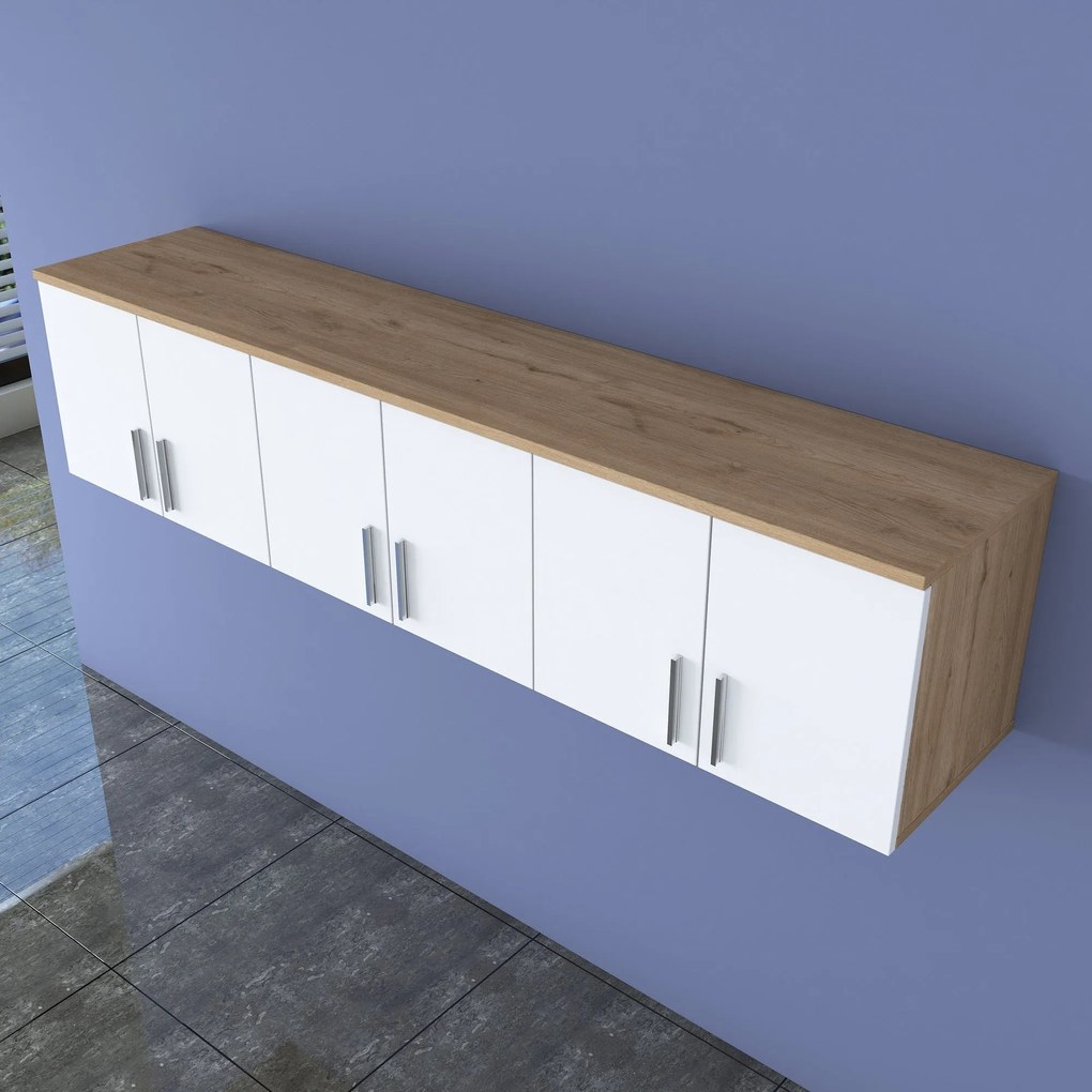 Prateleira de Parede EA114 – Nogueira e Branco – 180x41,4x37,5 cm