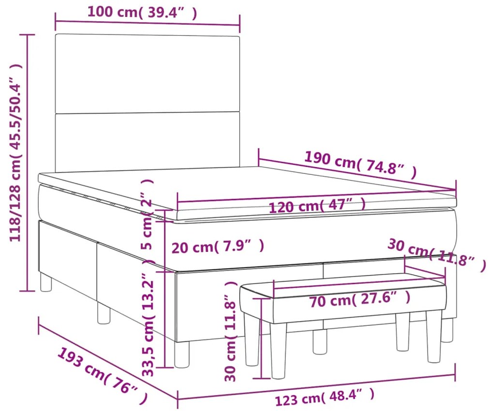 Cama boxspring com colchão 120x190 cm tecido preto