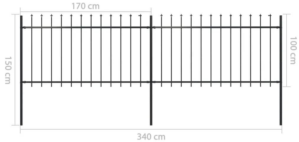 Cerca jardim com topo em lanças 3,4x1 m aço preto