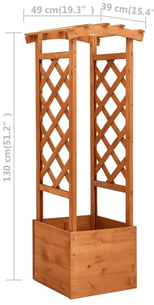 Vaso de treliça com arco 49x39x130 cm madeira de abeto