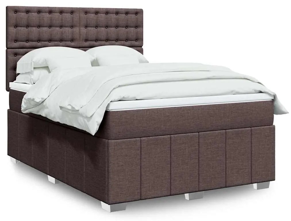 vidaXL Cama com molas/colchão 140x190 cm tecido castanho-escuro