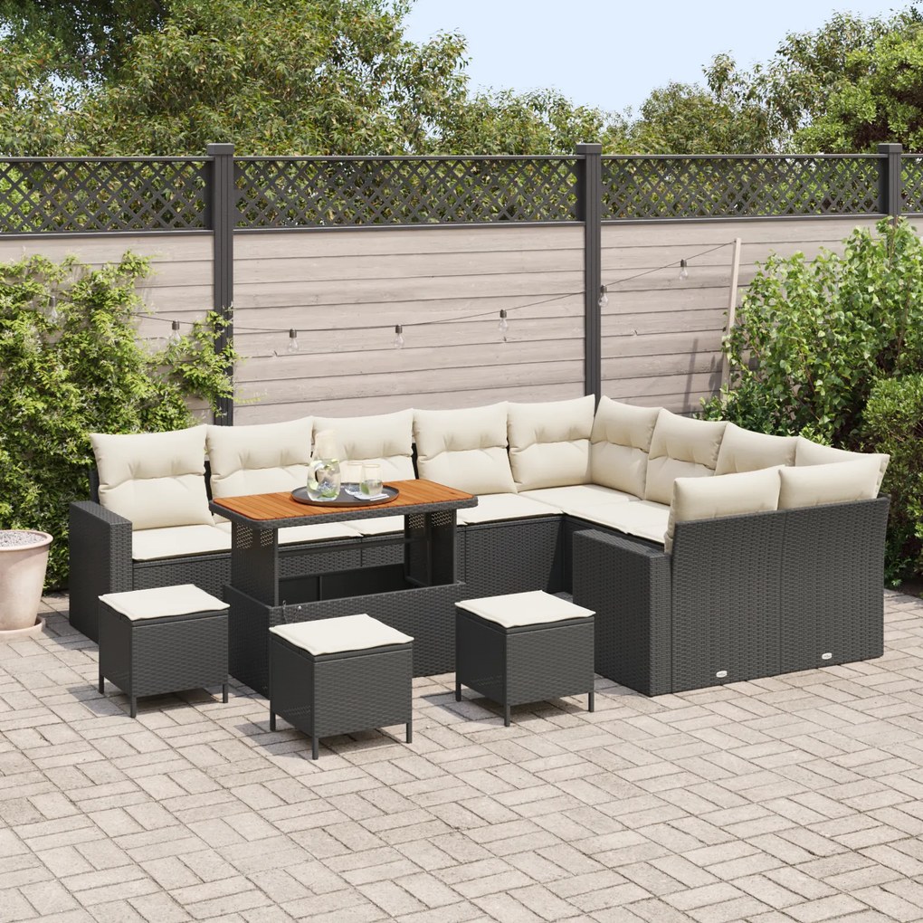 Conjunto de Sofá de Jardim vidaXL de 13 Peças com Almofadas Preto Ratt