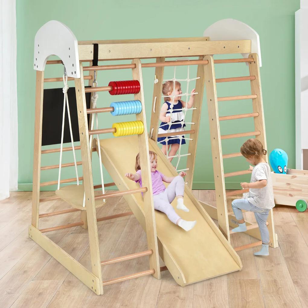 Centro de Actividades Infantil 8 em 1 Escalada para Crianças com Rochas de Escalada e Escada e Quadro de Desenhos de Baloiços