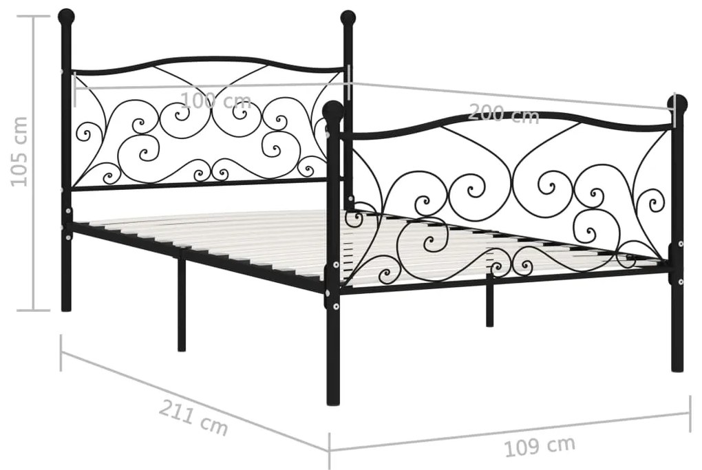 Estrutura de cama com estrado de ripas 100x200 cm metal preto