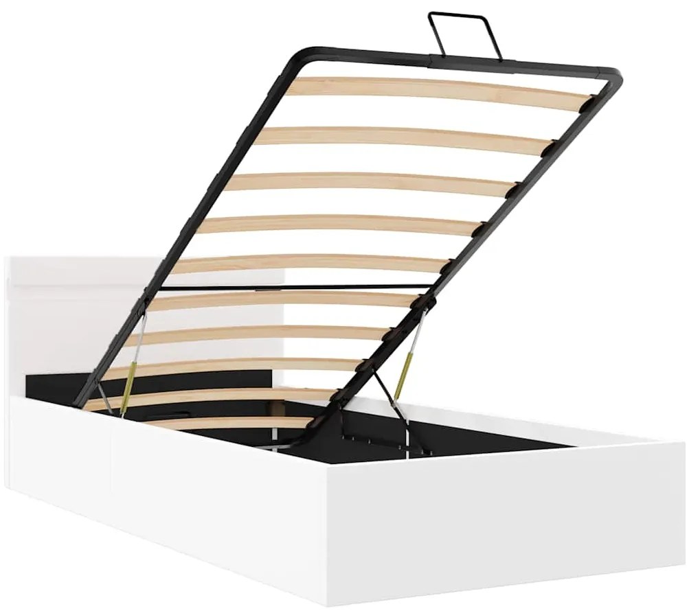 Cama hidráulica c/ arrumação LED 90x200cm couro artifi. branco