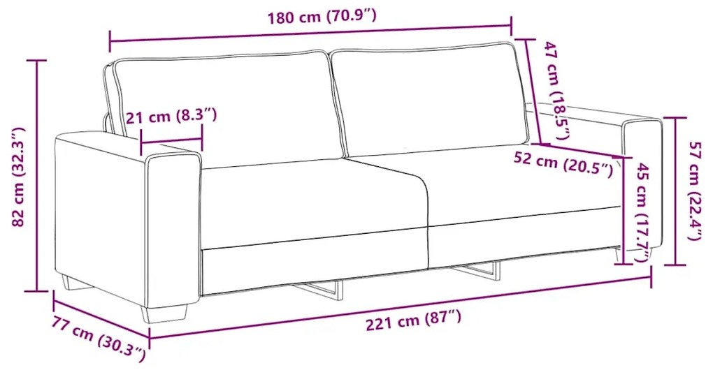 Sofá de 3 lugares 180 cm tecido verde-escuro