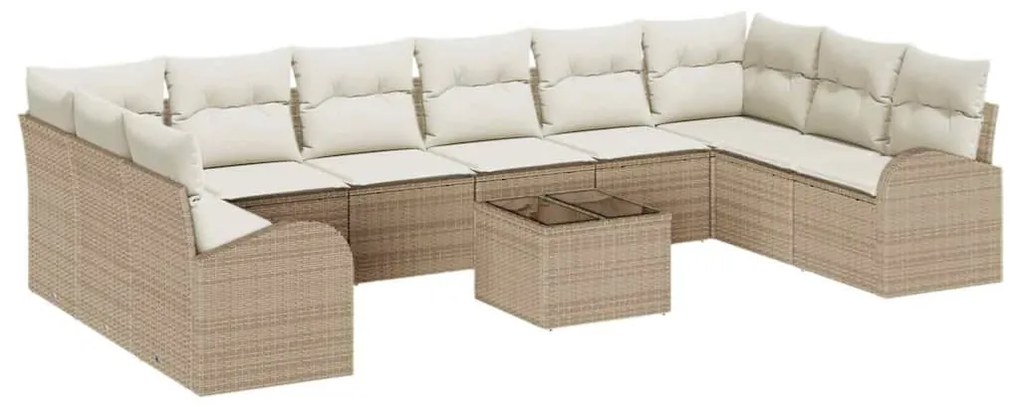 Conjunto de Sofá de Jardim com 11 Peças e Almofadas em Rattan Poly Beg