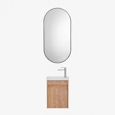 Conjunto De Móvel De Casa De Banho Suspenso Em Madeira Com Lavatório Integrado Narek Castanho Fresno & Ovale Led E Antifog Preto 50x100 Cm Asteiro & C