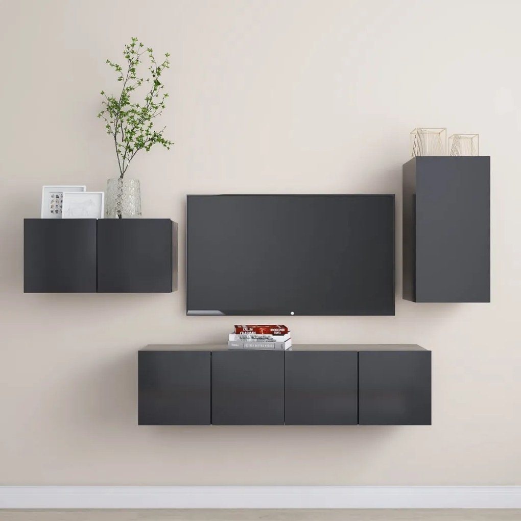 vidaXL 4 pcs conjunto de móveis de TV contraplacado cinzento
