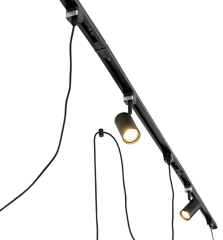 Sistema de iluminação de trilho moderno com 3 focos e 3 luzes pendentes preto 1 fase - Iconic Cavalux Jeana