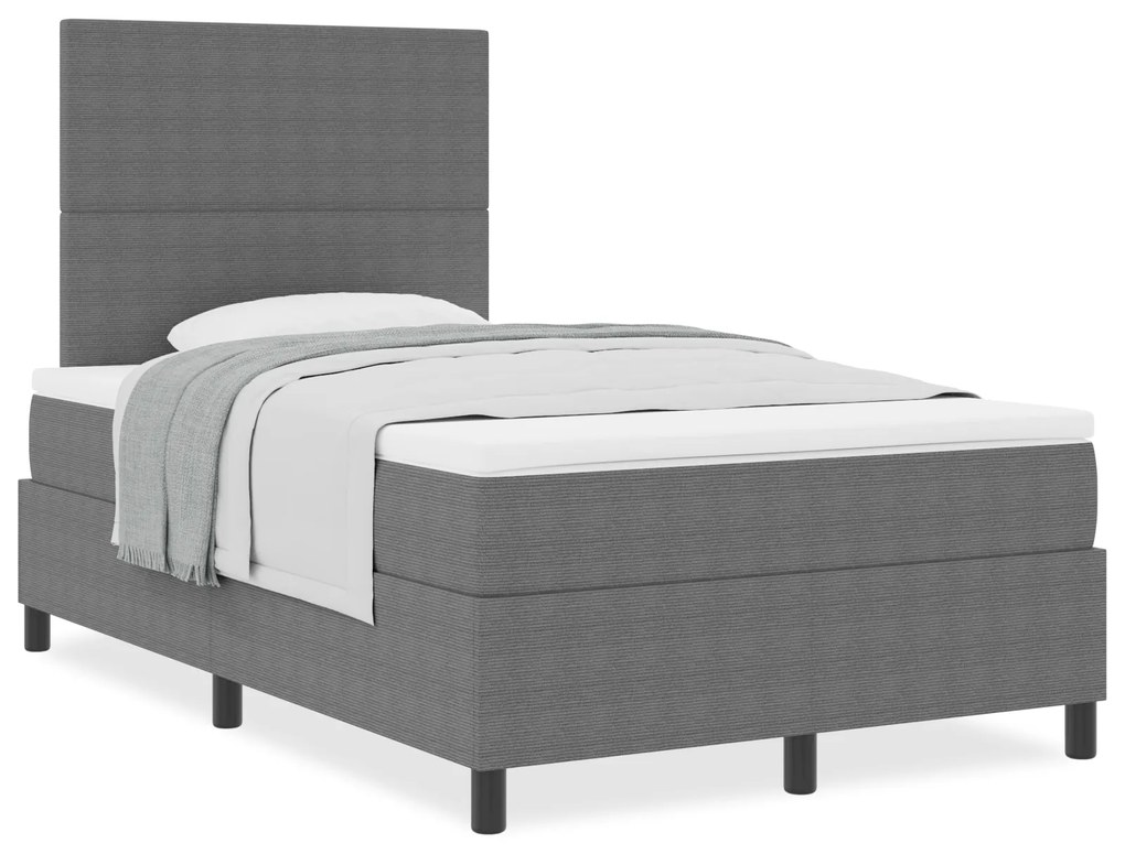 Cama Box Spring com Colchão Cinza Claro 120x200 cm Tecido de Corduroy