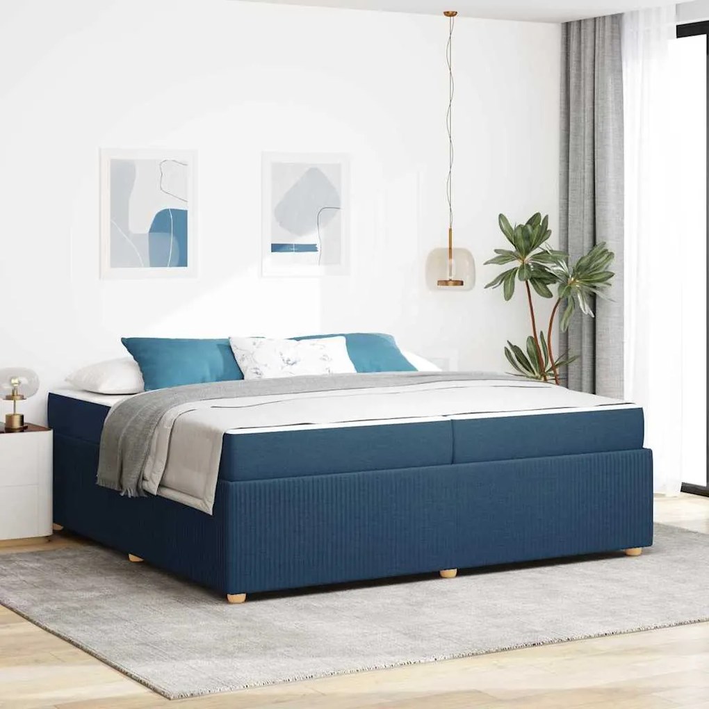 vidaXL Estrutura da Cama com colchão Azul 200 x 200 cm tecido
