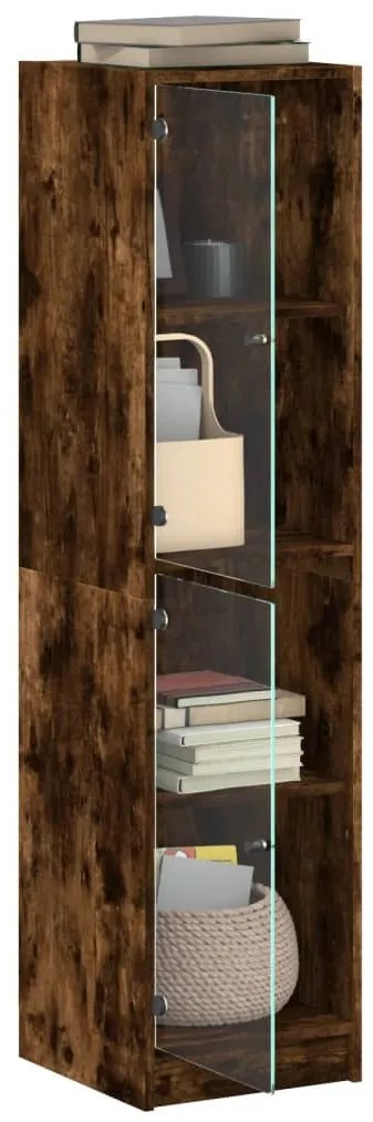 Aparador alto c/ portas de vidro 35x37x142 cm carvalho fumado