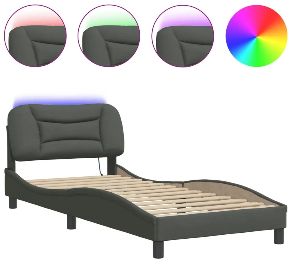 Estrutura de cama com LED sem colchão 90x200 cm tecido