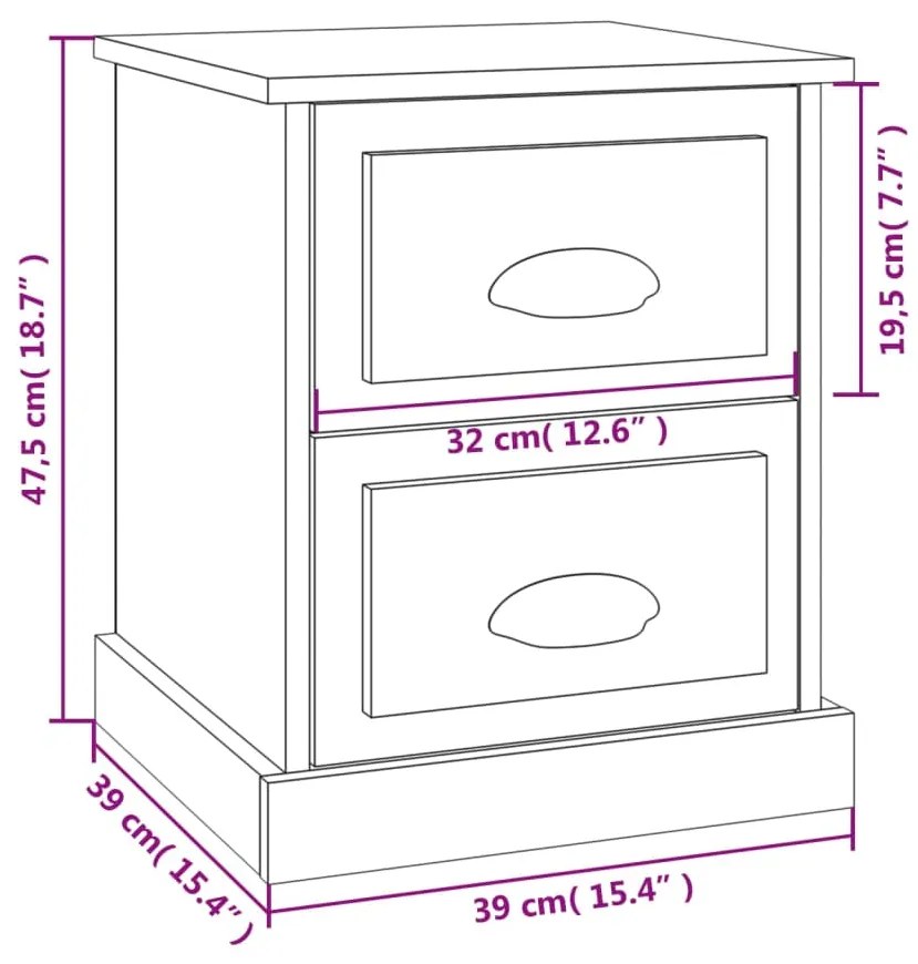 Mesa de cabeceira 39x39x47,5 cm derivados de madeira branco