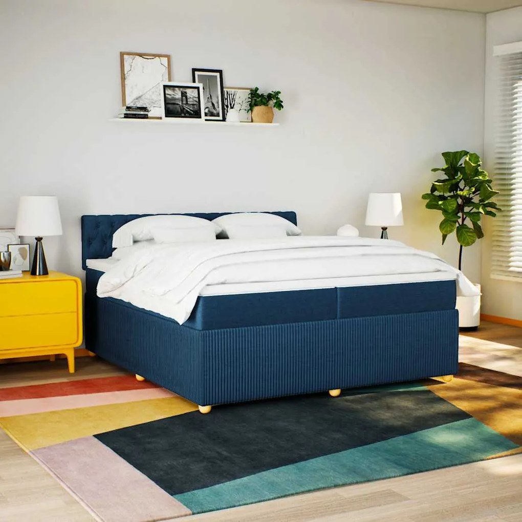 Cama com molas/colchão 200x200 cm tecido azul