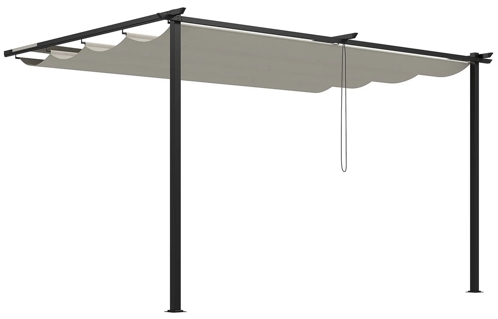 Outsunny Pérgola de Parede de Jardim com Teto Retrátil Tecido de Poliéster e Estrutura de Aço 3,9x2,9 m Creme