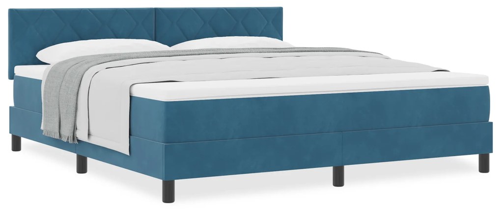 Cama Box com Colchão vidaXL Azul Escuro Super King Veludo