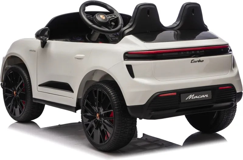 Carro elétrico para crianças até 5 anos Porsche Macan Turbo 12V, com bateria de lítio, Pneus de borracha, Controle remoto Branco