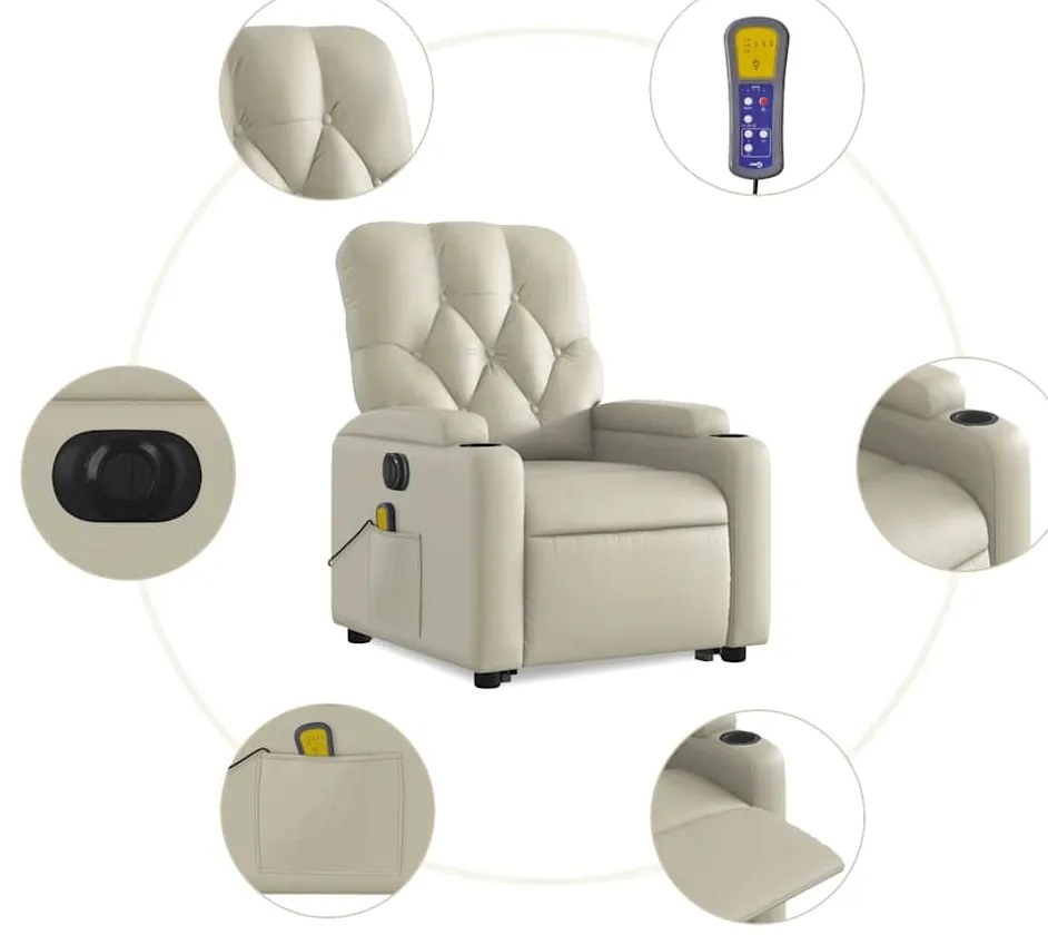 Poltrona reclinável elevatória elétrica couro artificial creme