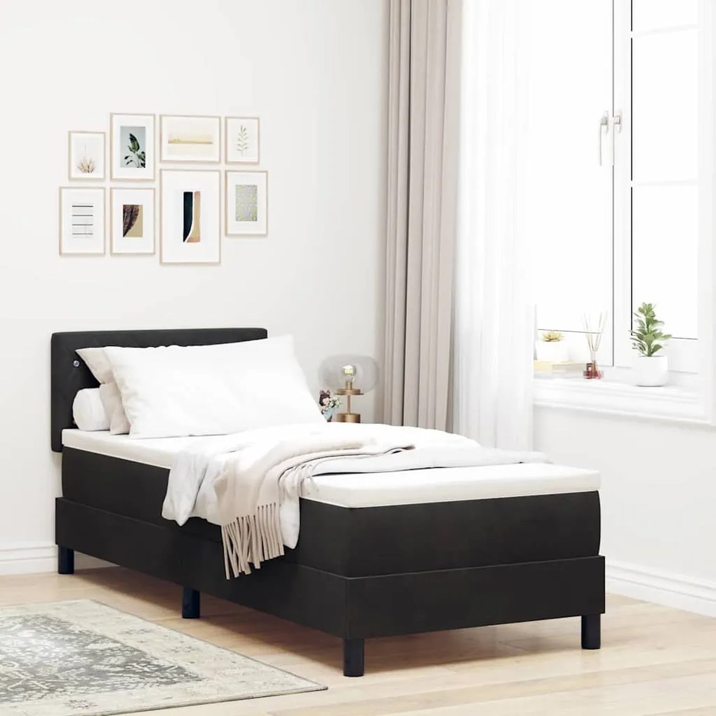 vidaXL Cama Box com colchão com cabeceira Preto 80 x 200 cm Veludo
