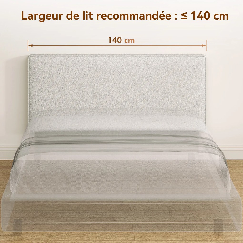 Cabeceira de cama de linho para fixação na parede, 140 x 60 cm, cabeceira suspensa e estofada para quarto, creme