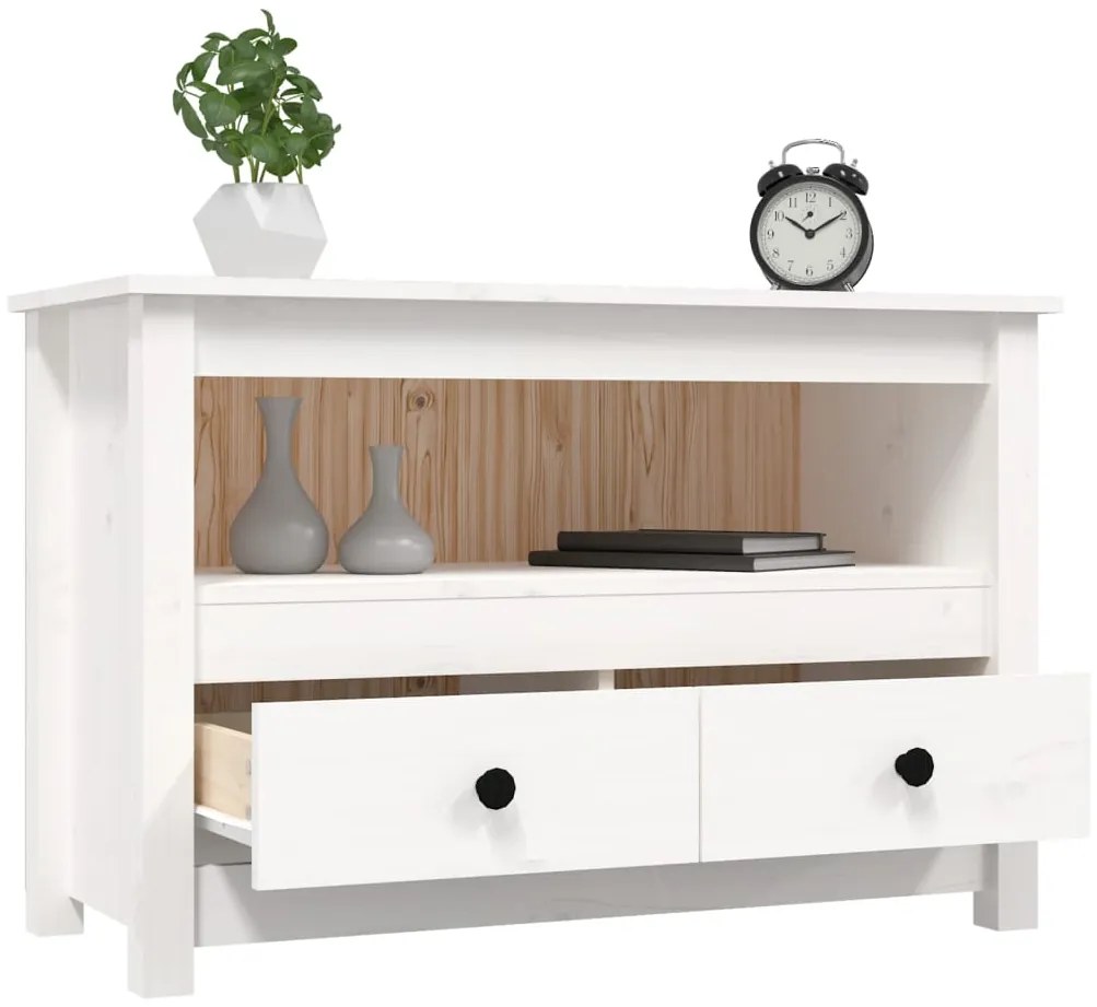 Móvel de TV 79x35x52 cm madeira de pinho maciça branco