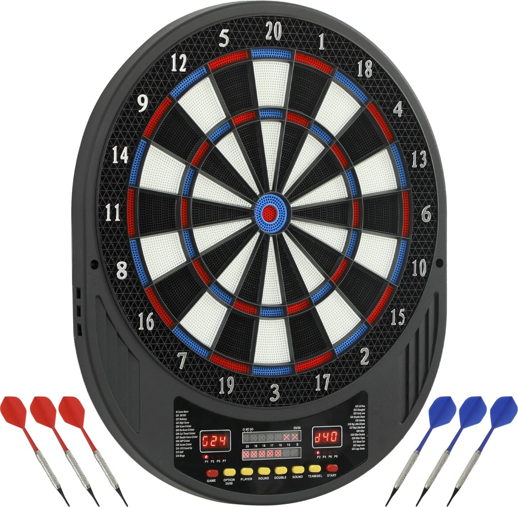 Jogo de dardos eletrónico com pontas flexíveis, dois ecrãs LED, 33 jogos, 202 variações, até 8 jogadores