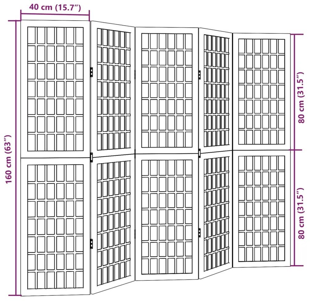Biombo com 5 painéis madeira de paulownia maciça branco