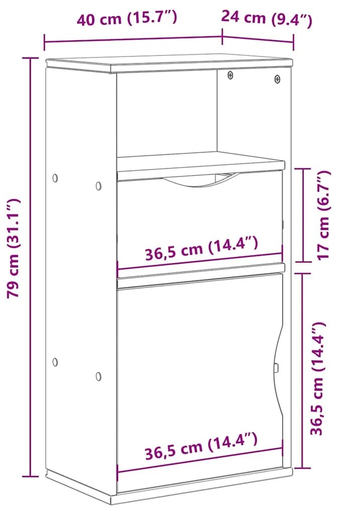 Armário lateral gaveta ODDA 40x24x79 cm pinho de madeira maciça