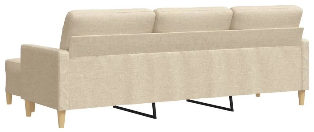 Sofá de 3 lugares com apoio de pés 210 cm tecido cor creme