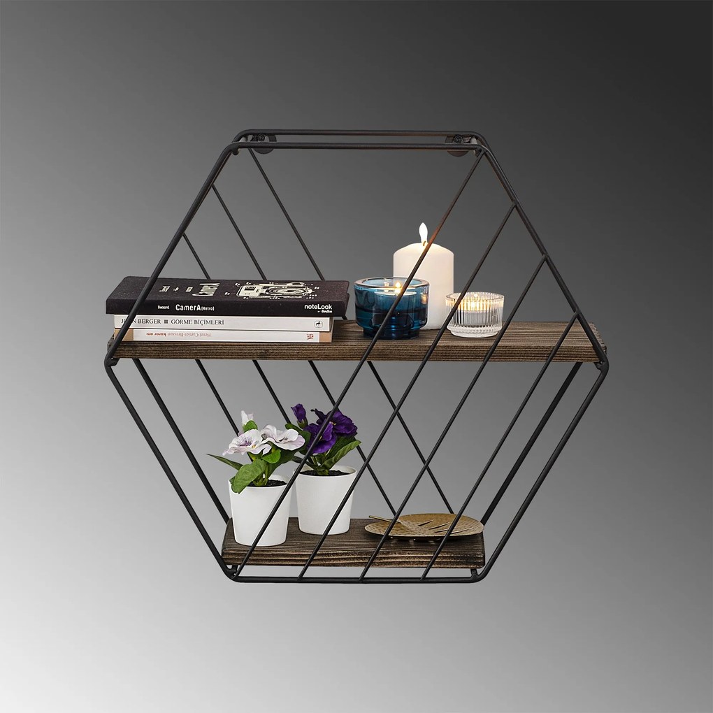 Prateleira de Parede Liliales – Preto Nogueira Escuro – 44x40x15 cm |