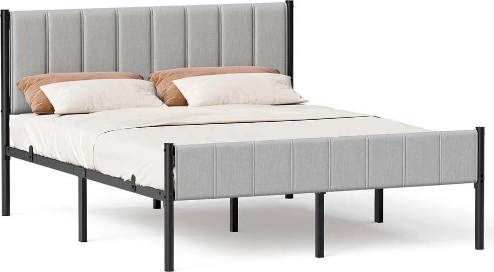 Estrutura de cama de casal 207 x 161,5 x 104 cm (COLHÃO NÃO INCLUIDO) com base em aço cinzento