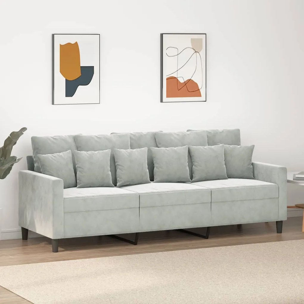 Sofá de 3 lugares 180 cm veludo cinzento-claro