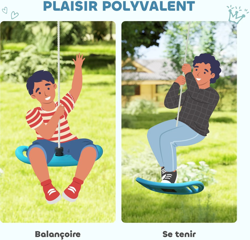 Baloiço infantil para interior e exterior com corda ajustável, mosquetão, carga máxima de 70 kg, azul