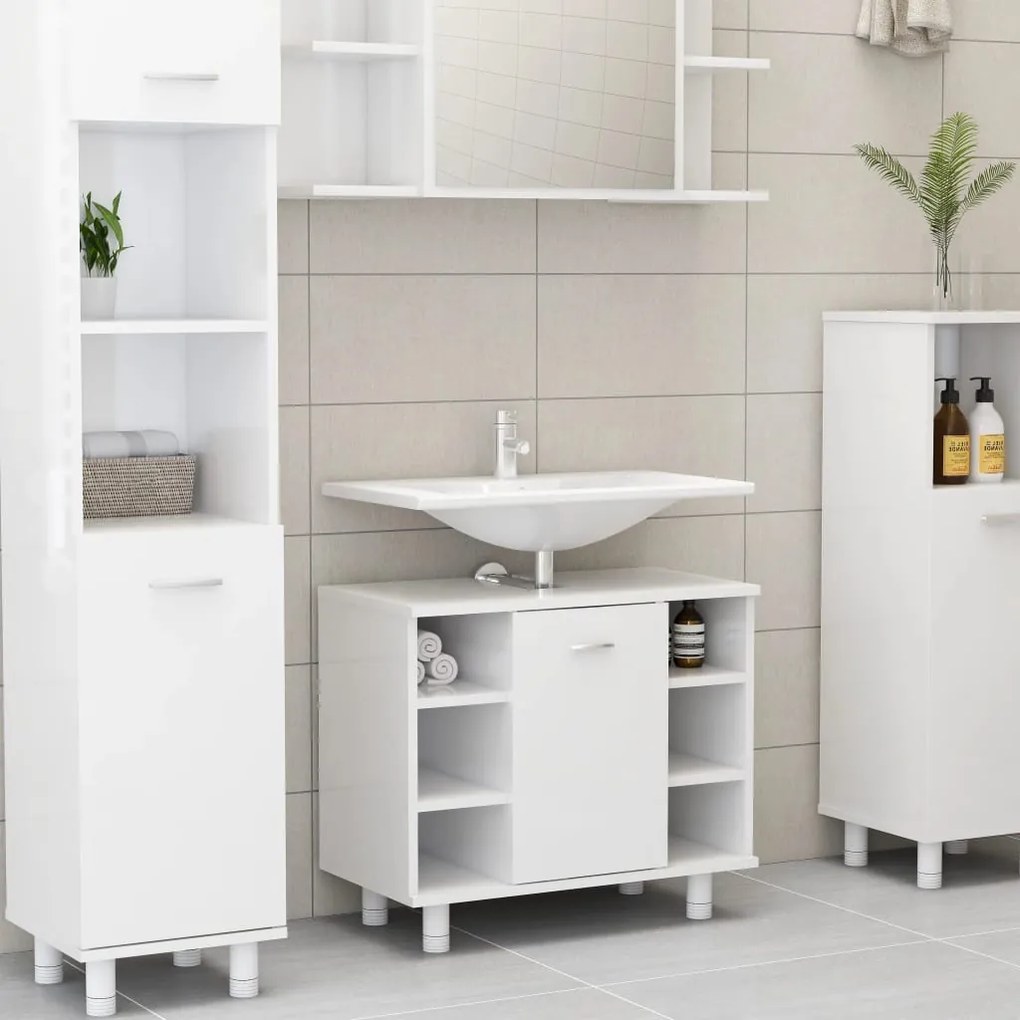 802639 vidaXL Armário casa de banho 60x32x53,5 cm contrapl. branco brilhante
