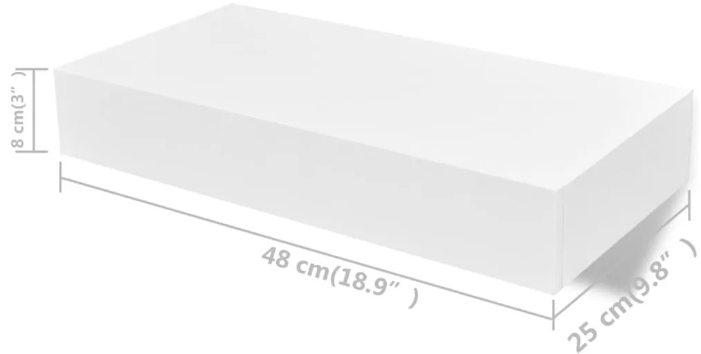 Prateleiras de parede suspensas com gavetas 2 pcs branco 48 cm