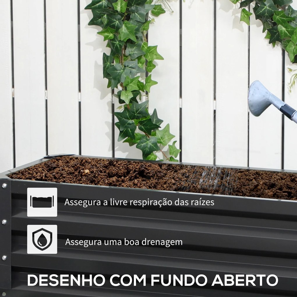 Outsunny Caixa de Plantio de 2 Níveis Floreira Exterior de Aço com Des