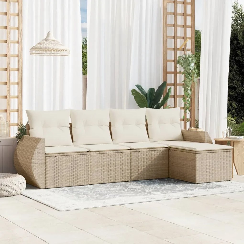 vidaXL 5 pcs conjunto de sofás p/ jardim com almofadões vime PE bege