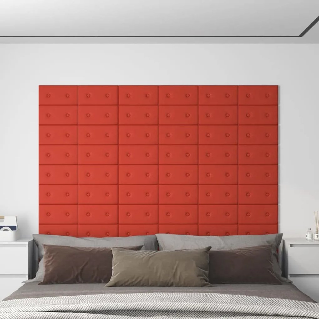 Painel parede 12 pcs 30x15 cm couro artificial 0,54 m² vermelho