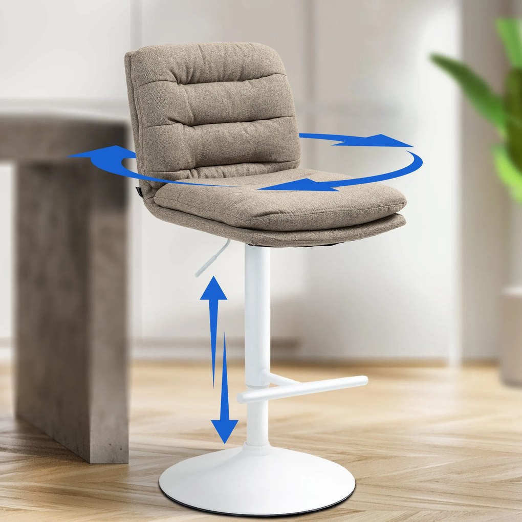Banco de bar Damar em tecido com estrutura branca 94-116 x 42 x 56 cm Castanho acinzentado