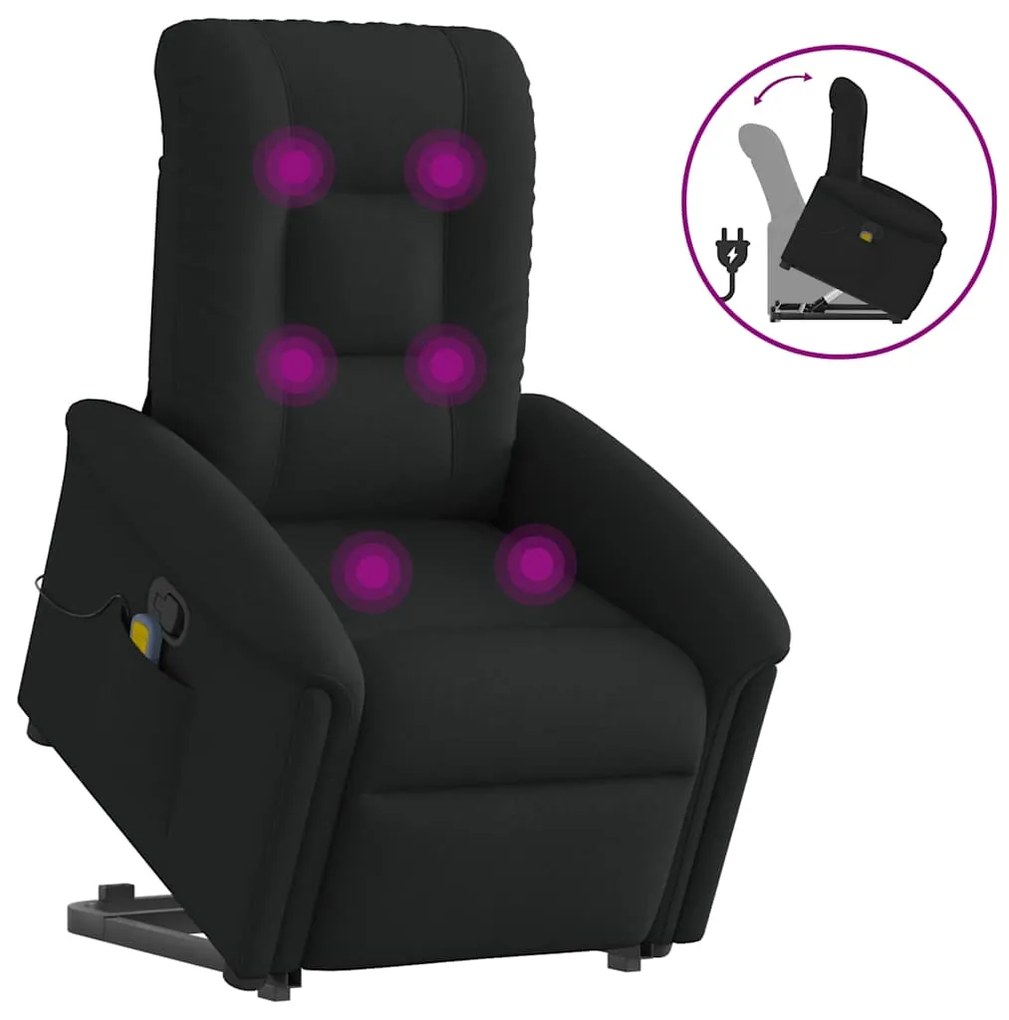 vidaXL Poltrona de massagens reclinável elevatória tecido preto