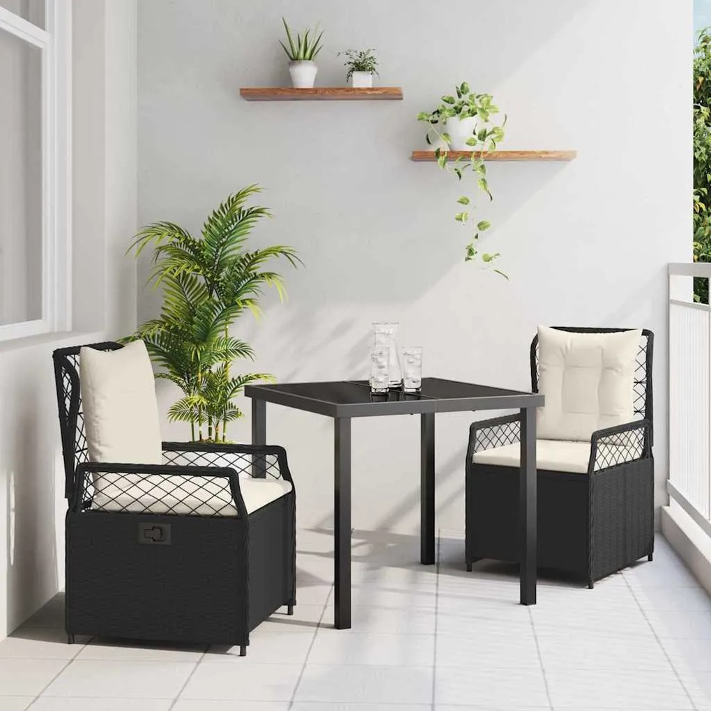 vidaXL Conjunto de Jantar de Jardim 3 Peças Preto em Polyrattan