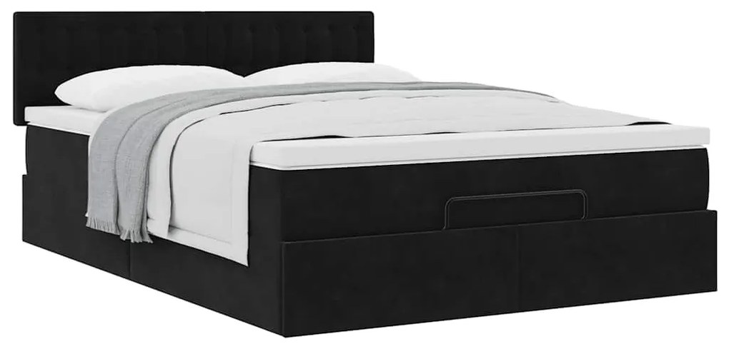 Estrutura de cama otomana com colchão 140x200 cm veludo preto
