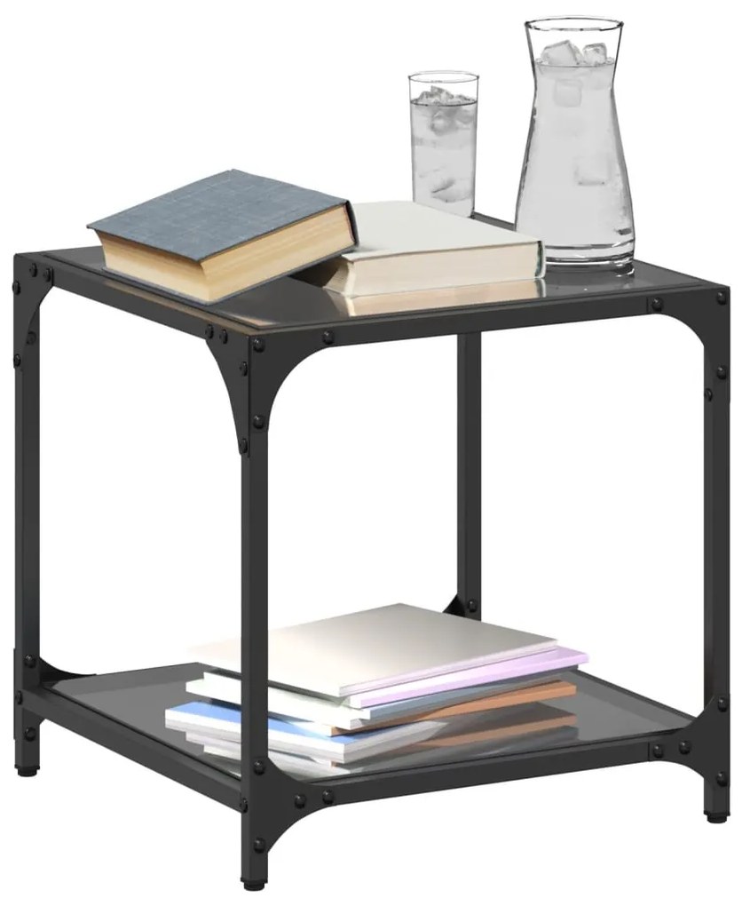 Mesa de centro com topo em vidro preto 40x40x40 cm aço